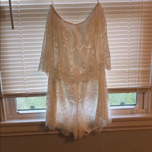 White Lace Strapless Romper